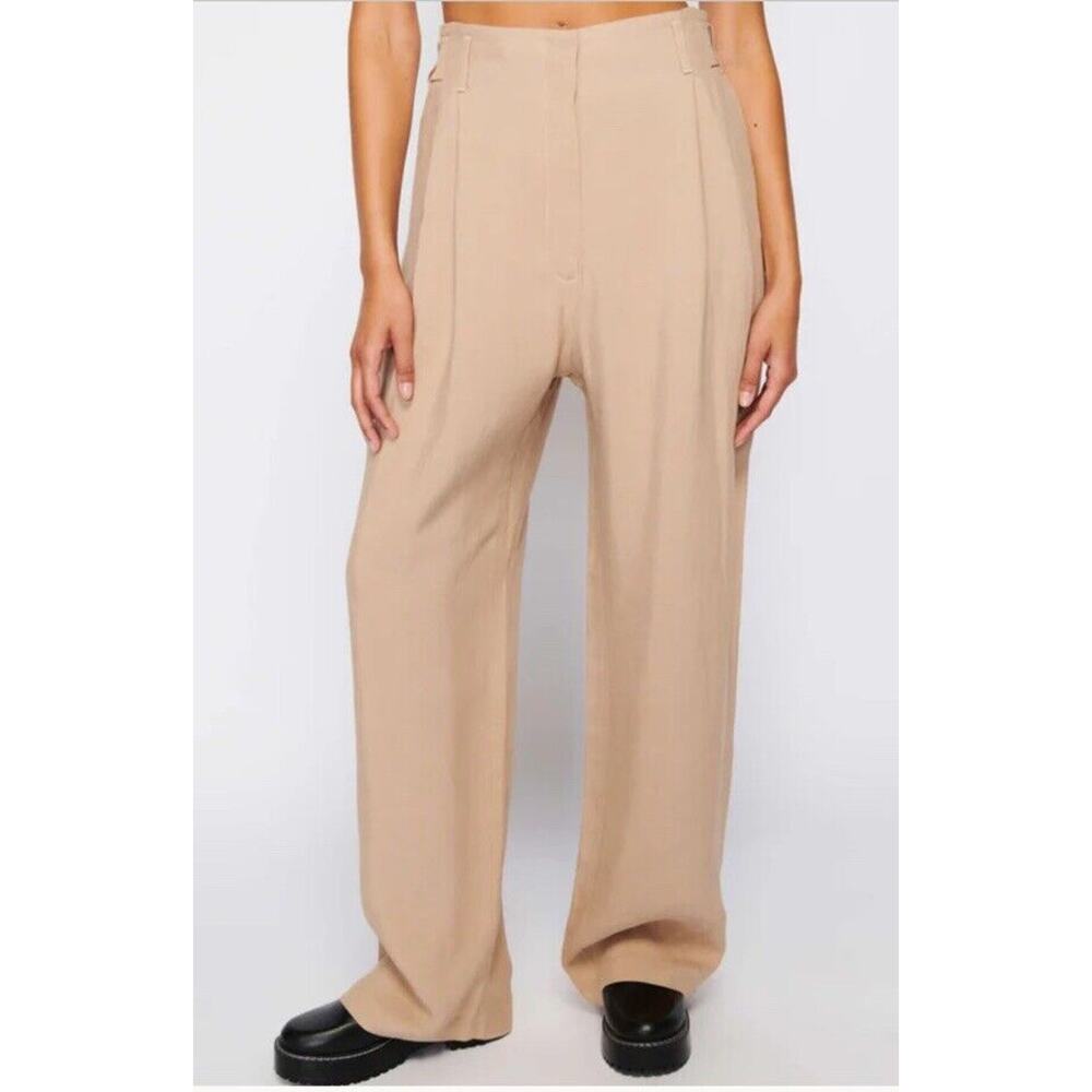 Nation Ltd Del Pants Rayon/Linen Tan Pants, Vintage Cut Wide Leg High Waist Sz M - Picture 4 of 16